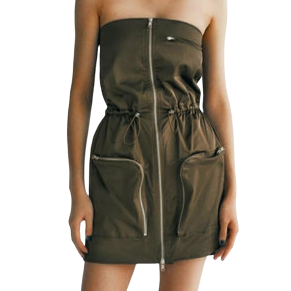 Zara Dresses & Skirts - Zara Untily Pocket strapless Mini dress military green size-S